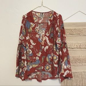 Anthro | Jaase Floral Flare Sleeve Blouse